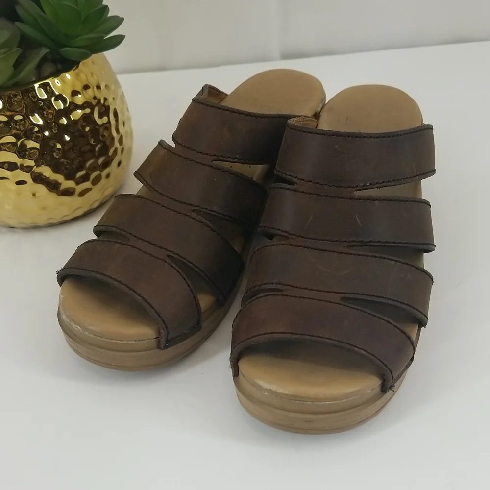 DANSKO Brown Leather Slip-On Wedge Sandal Size 37